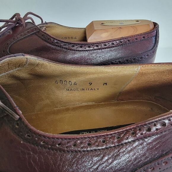Stamati Mastroianni Shoes Men's 9M Burgundy Maroon Hand Made Italy Wingtips - Picture 10 of 16